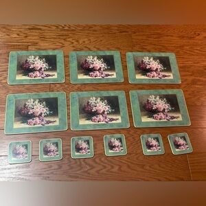 Cloverleaf Table Mats, Set of 6, Matching Coasters 6 Made in England Floral Vtg